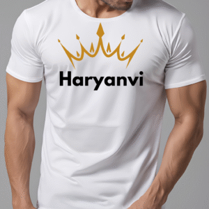 Haryanvi Crown Printed White Polyester T-Shirt – Premium Royal Style Dry Fit Tee for Men