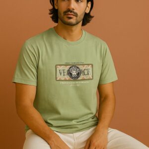 Men's Sage Green Cotton Lycra Graphic T-Shirt – Comfort Fit | SangwanTees