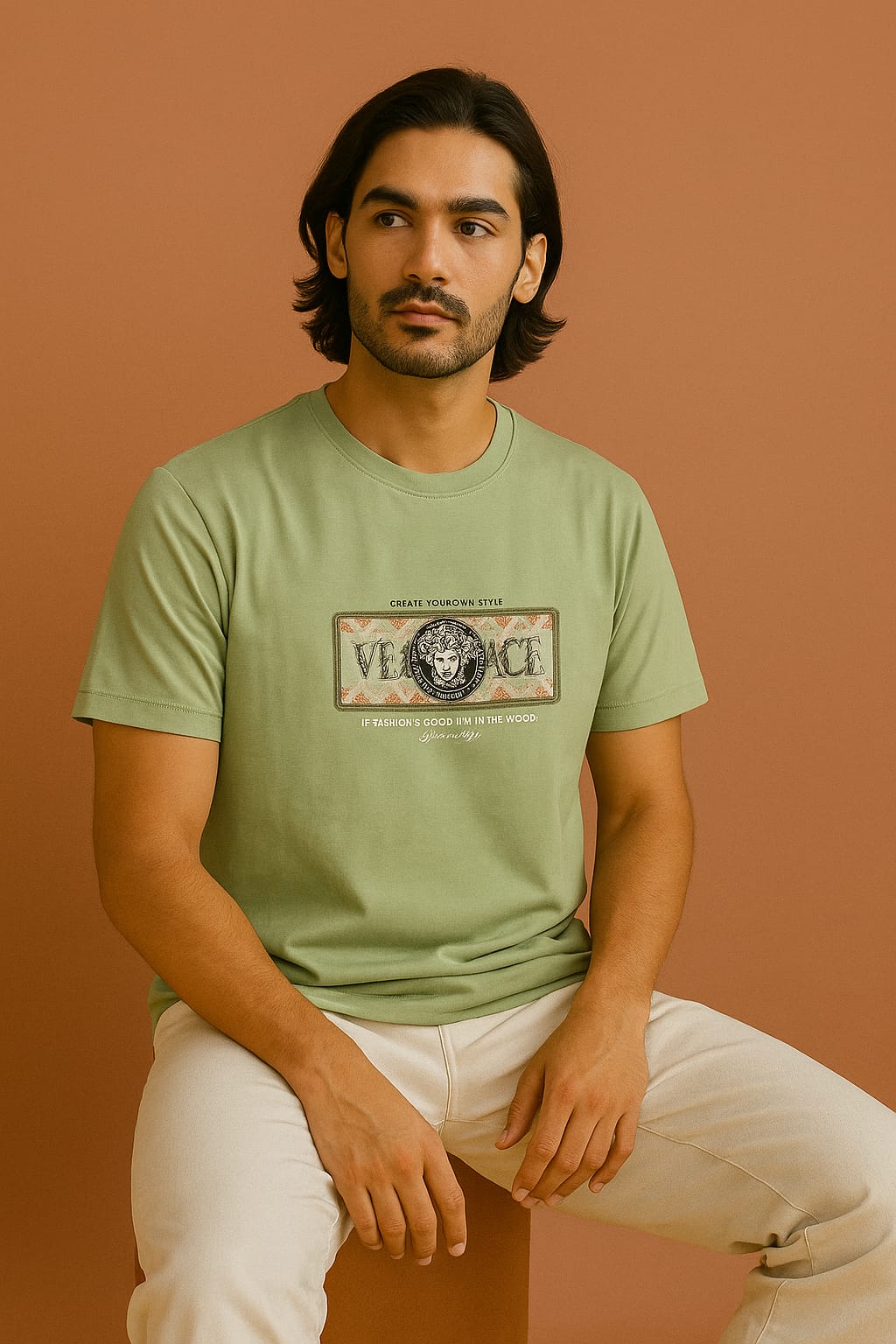 Men's Sage Green Cotton Lycra Graphic T-Shirt – Comfort Fit | SangwanTees