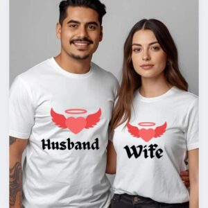 Customized Polyester Couple T-Shirts – Multiple Designs for Husband & Wife | SangwanTees